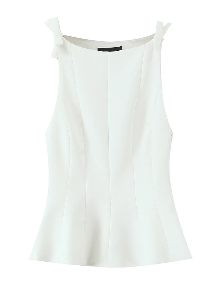 TFMLN Women'S Bow Tie Tank Tops Sexy Off Shoulder Solid Color Fashion Female Summer New Tops Female Chic Vest Tops 2025
