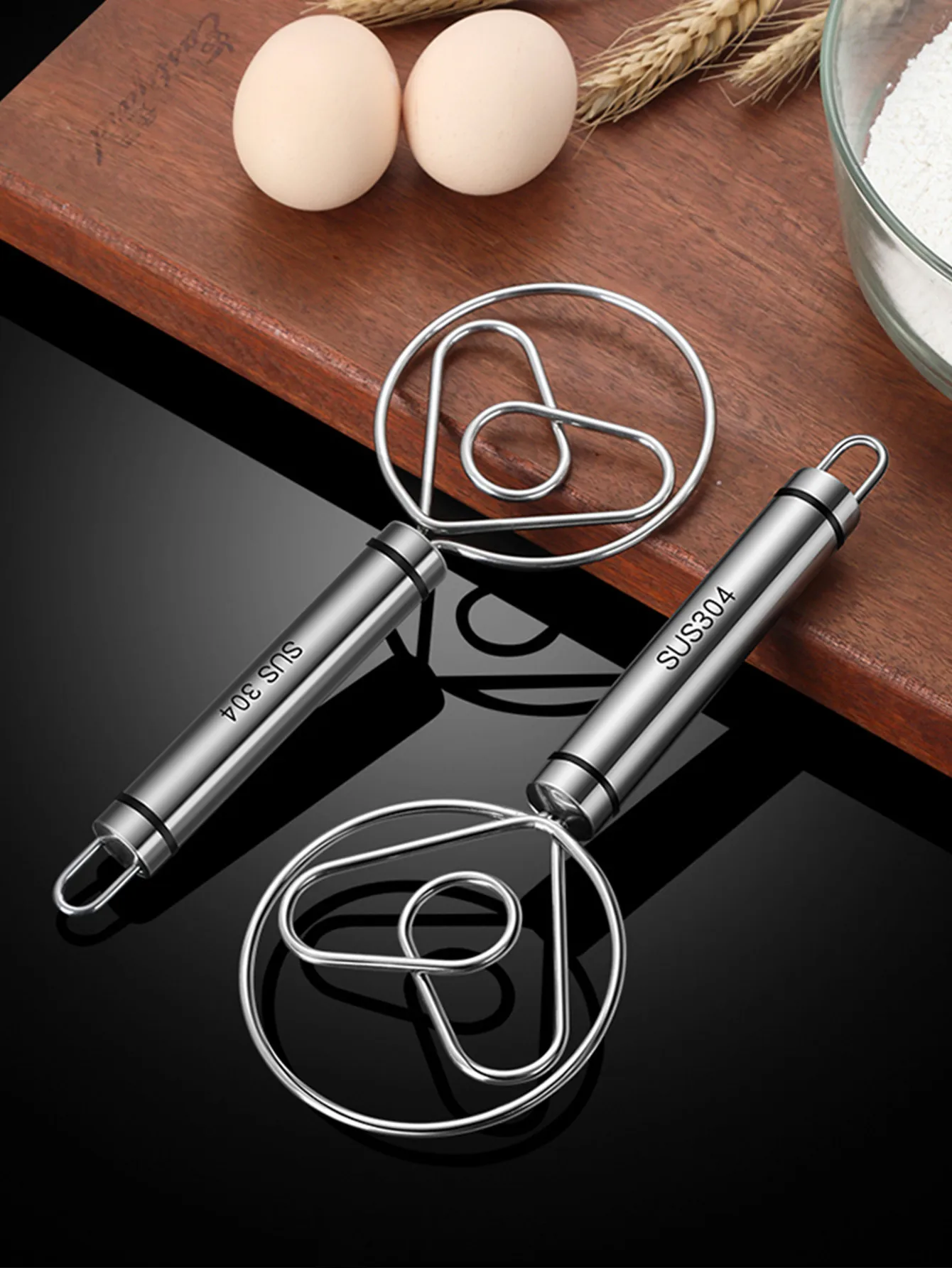 Dough Mixer Egg Beater Stainless Steel Egg Whisk Manual Hand Mixer Self Turning Stirrer Dough Bread Mixer