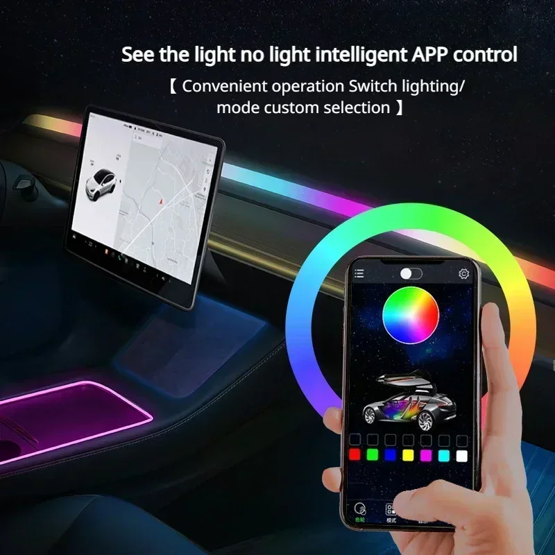 For Tesla Model 3 Y Car Ambient Light with APP Control Auto Air Outlet LED Decorative Lamp Dashboard RGB Symphony Strip Light