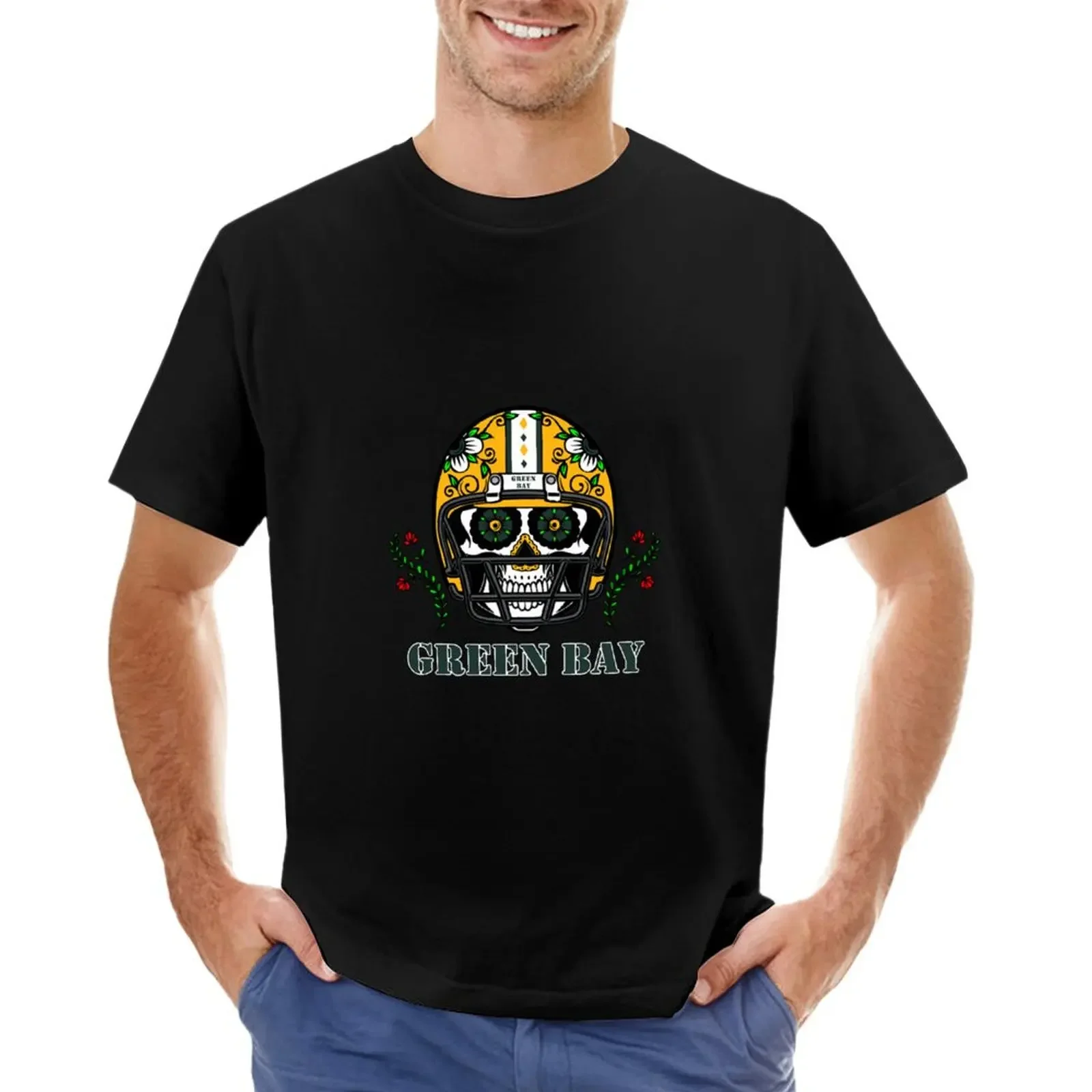 

Green Bay Football Helmet Sugar Skull Day Of The Dead T-shirt anime customs summer clothes plain white t shirts men