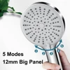 New 5 Modes Shower Head High Pressure Big Panel Large Flow Silver Black Showers Massage Handheld Showerhead Bathroom Accessories 1