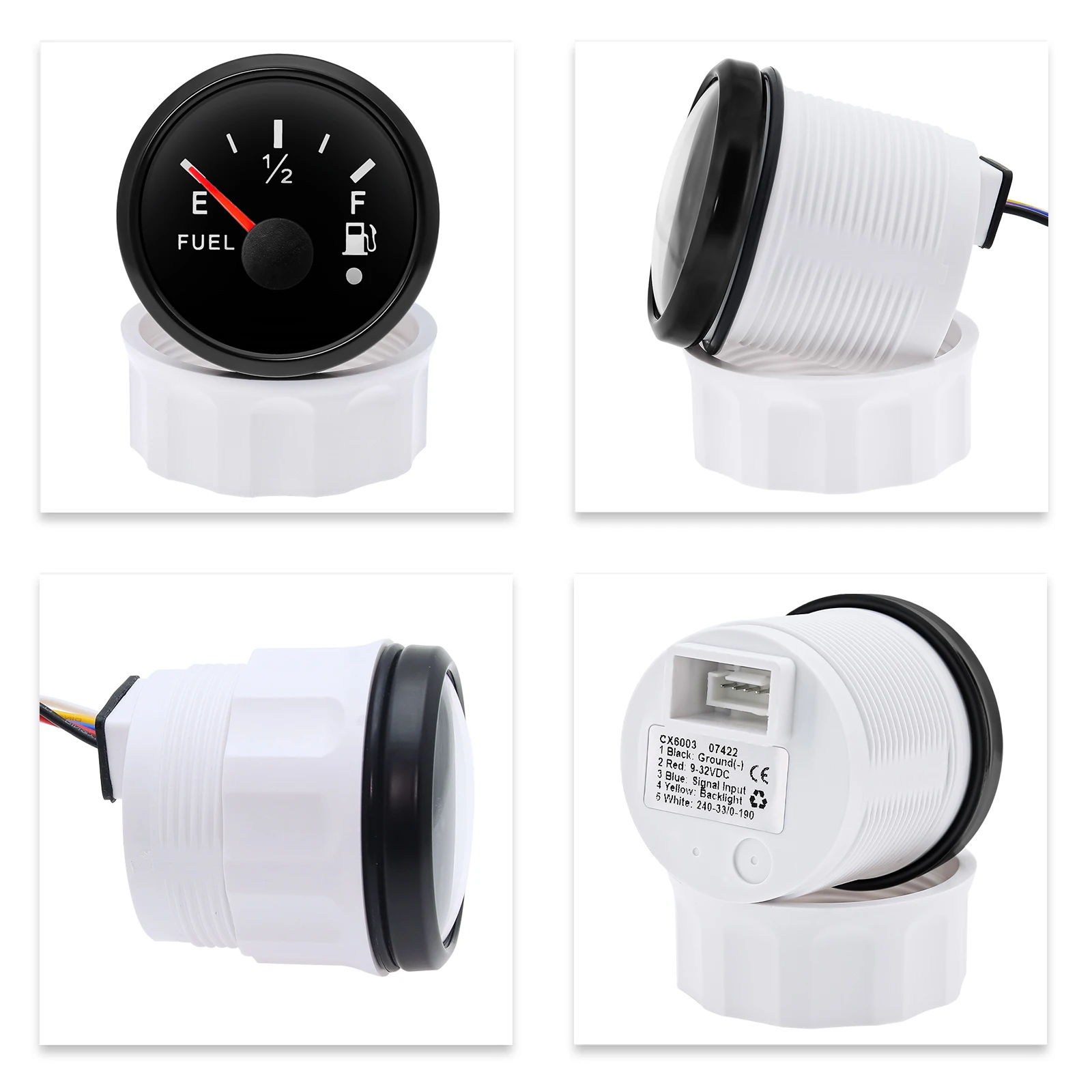ZMFJH 레드 백라이트 240-33옴, 0-190옴 52MM 연료 레벨 게이지, 깜박이는 경고등 포함, 자동차/보트/오일 탱크 미터 표시기, 방수