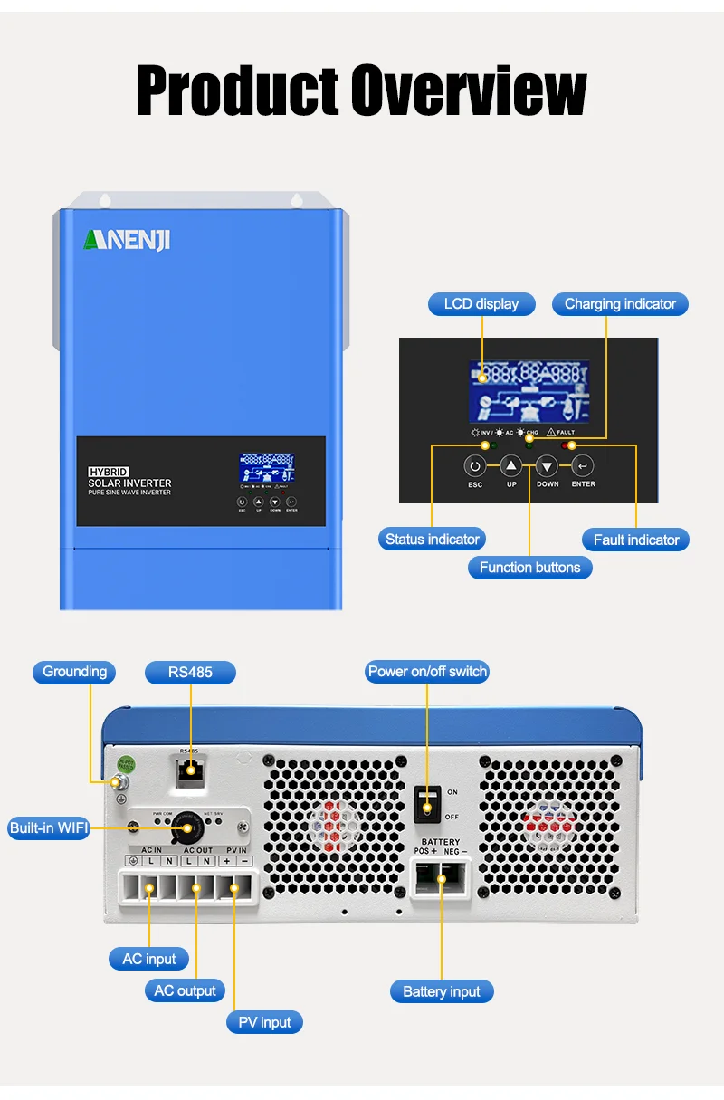 2KW 4KW Hybrid Solar Inverter 24V Pure Sine Wave Photovoltaic Solar Inverter