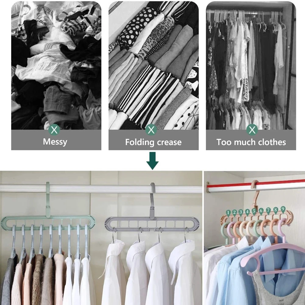 5Pcs Multicolor Space Saving Hangers Magic Hanger Organizer with 9 Holes for Closet Heavy Duty Plastic Hanger for Home Dorm Room clothes hanger storage hanger