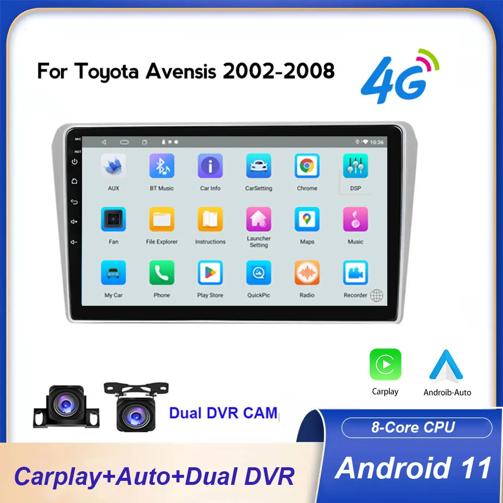 

PEERCE 2 Din Car Radio Android 11 Multimedia Player With Screen For Toyota Avensis T25 2002-2008 Autoradio Carplay Bluetooth
