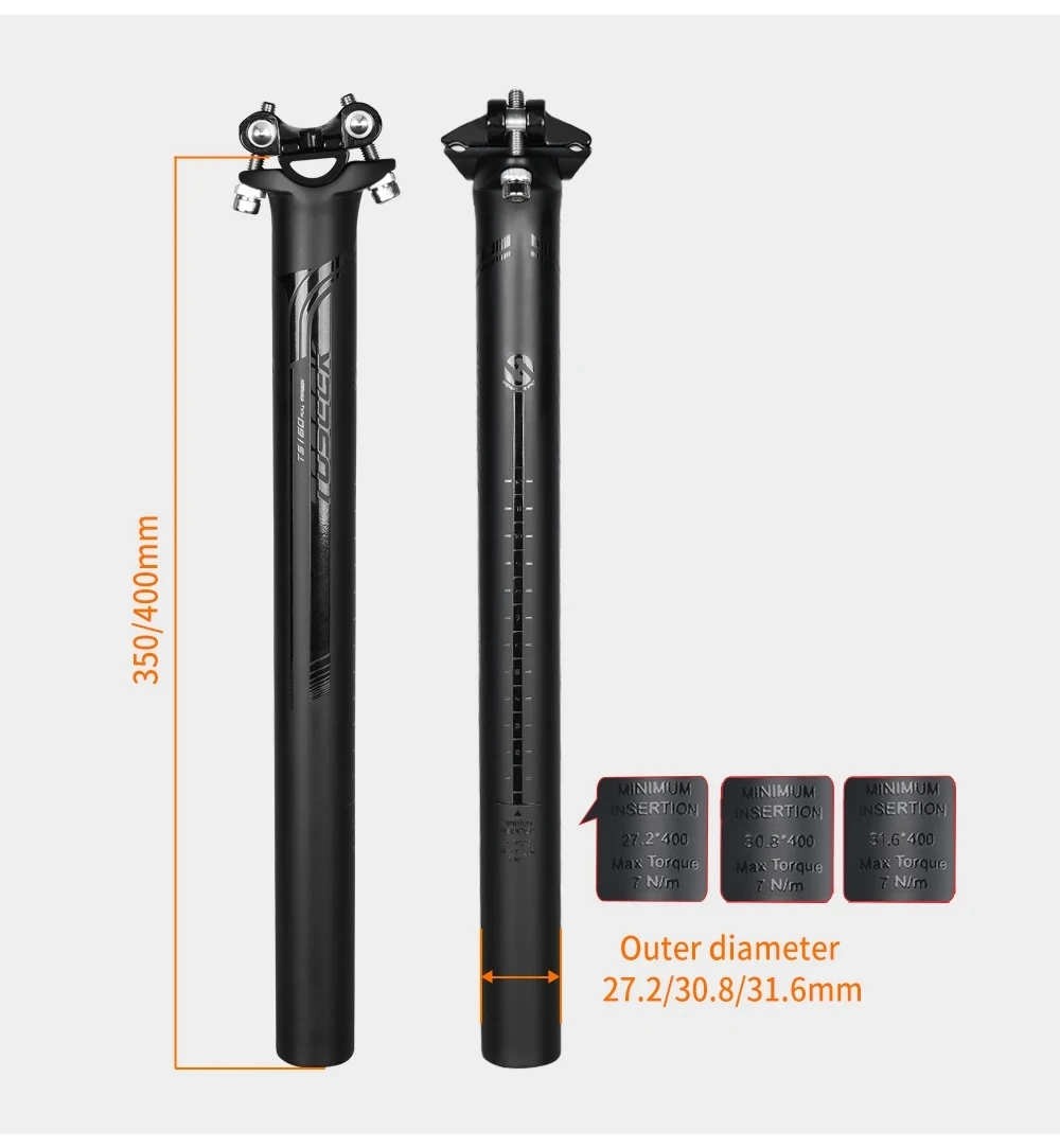 TOSEEK Sattelstütze aus Kohlefaser für Rennräder und MTBs, Offset 0mm, 27,2/30,8/31,6mm*350/400mm – Detail 7