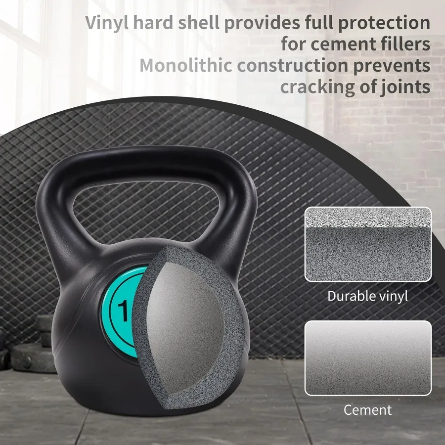 Vinyl Kettlebell Set,75 Pound Options – Cement-Filled Strength Training Weights with Ergonomic Grip and Color Coding for Full Bo