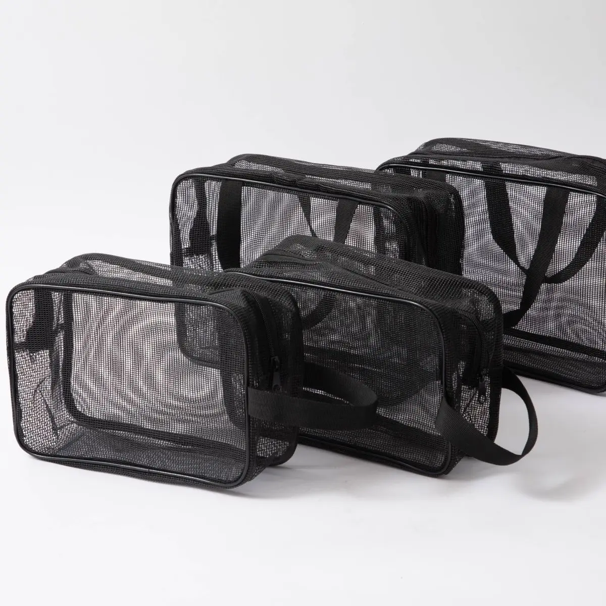 Black Rubber Mesh Portable Cosmetic Storage Bag