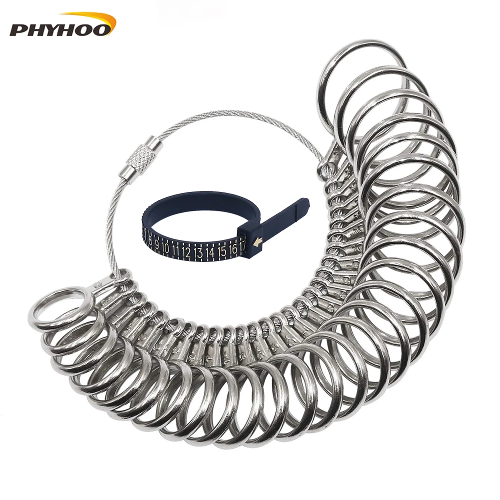 PHYHOO Metal Ring Sizer Finger Gauge Sizing Measuring Jewelry Tool Size 0-13 27 Piece with Black Ring Blet Measurement Tool