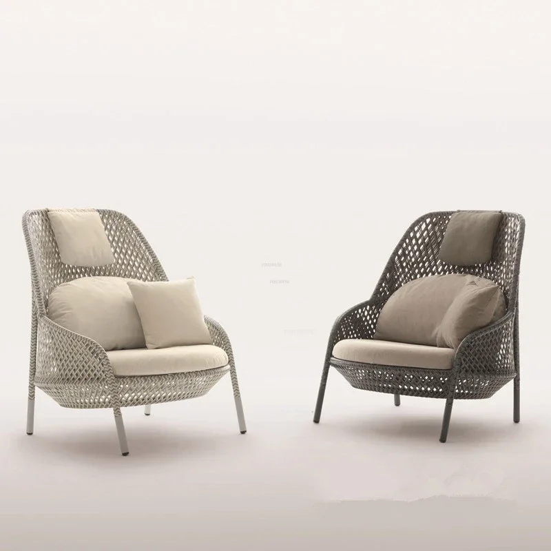 Nordic Rattan Outdoor Garden Sofas Courtyard Backrest Armchair Sofa Leisure Outdoor Garden Furniture Rattan Single Sofa Chair