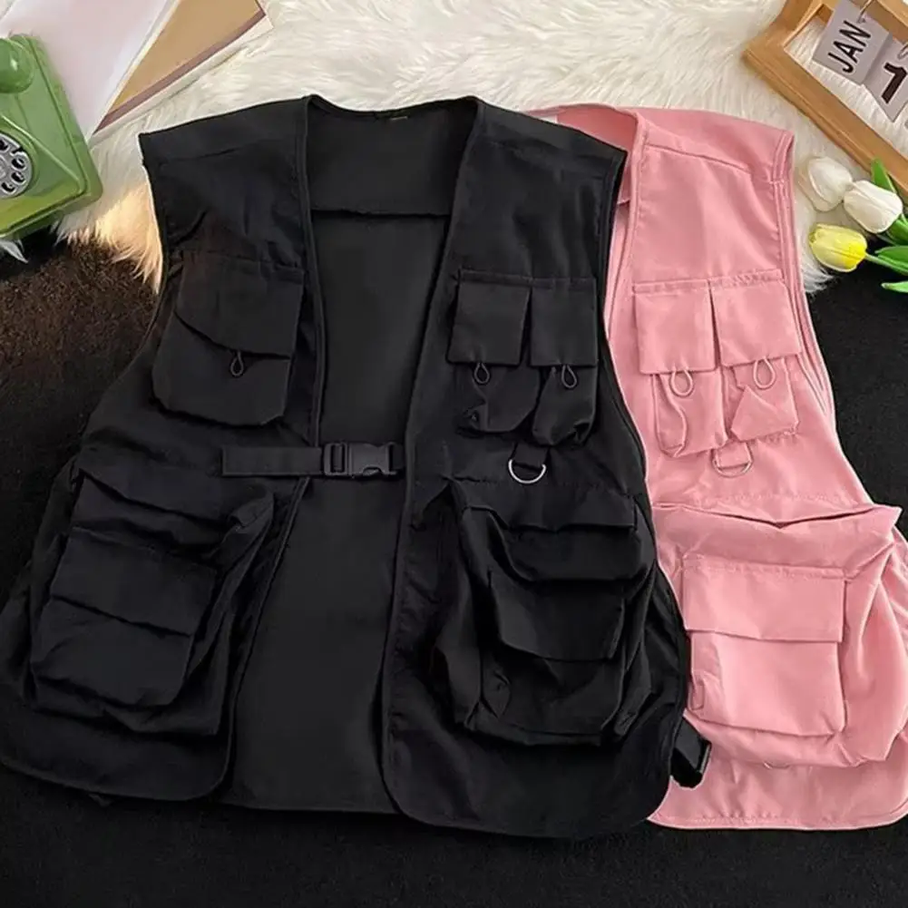 

Harajuku Waistcoat Cargo Sleeveless Jacket Multi Pockets Cargo Vest Coat All-match Handsome Japanese Thin Chic Vest Jacket