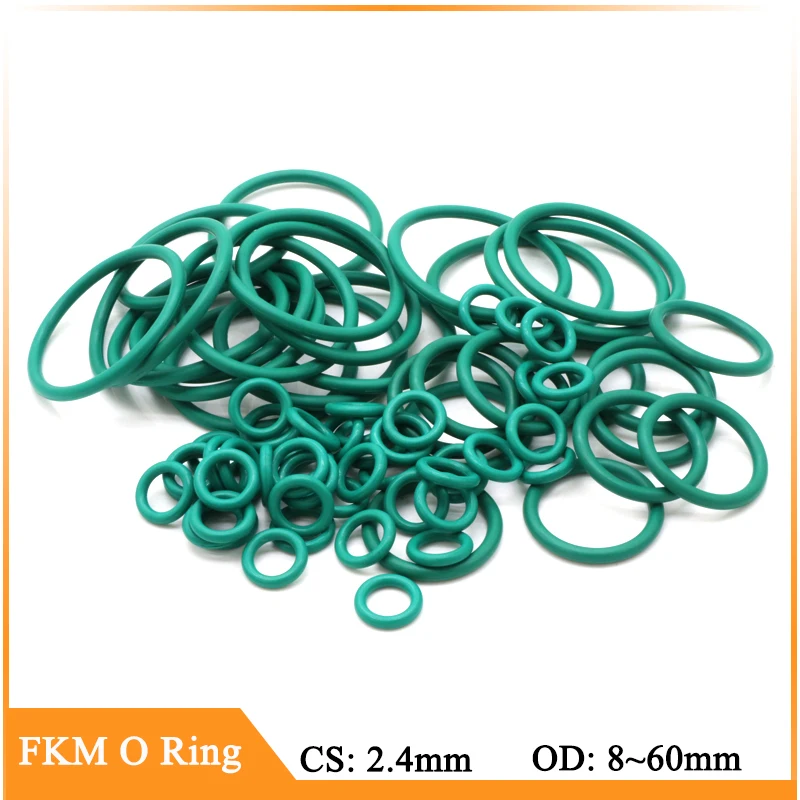 

10/50Pcs Green FKM O Ring CS 2.4mm OD 8~60mm Sealing Gasket Insulation High Temperature Oil Resistance Fluorine Rubber O Gasket