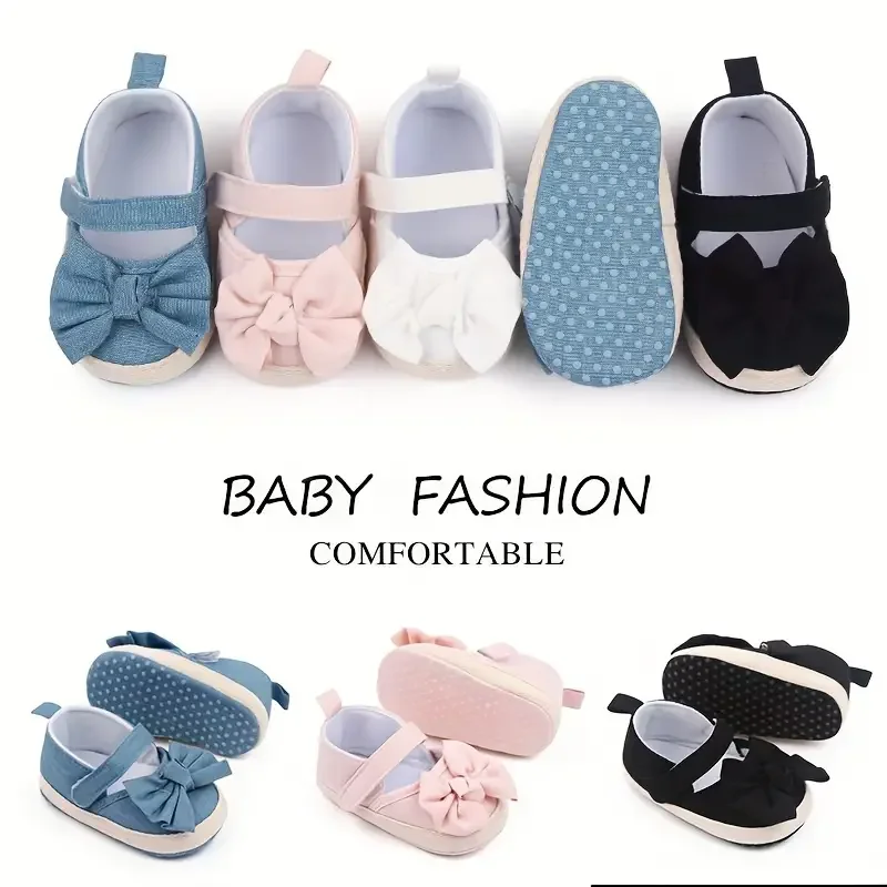 Cute New Baby Girls Shoes 0-18M Baby Soft Sole Shoes Cotton Bow Princess First Walking
