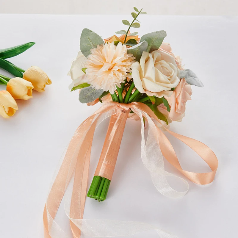 1PC Wedding Bridal Bouquet, Simulated Chrysanthemum Rose Bouquet, Artificial Flowers Bridal Bridesmaid Holding Bouquet Home Wedd