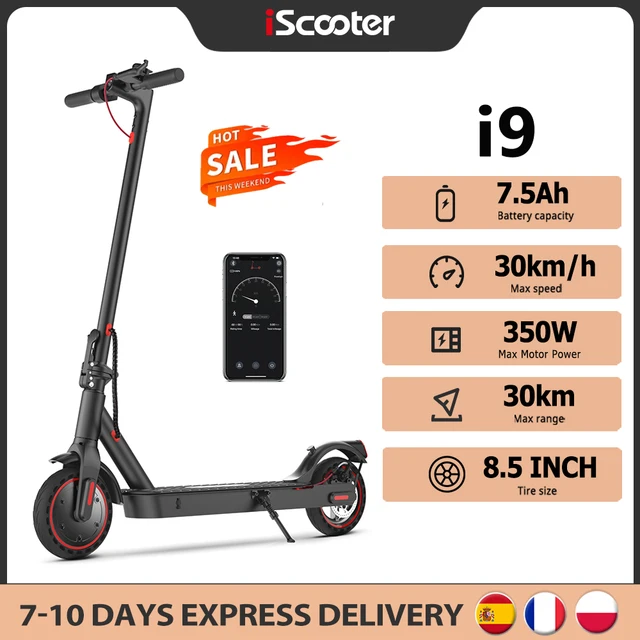 iScooter i9 Trottinette Électrique 350W Moteur 36V7.5Ah 30km d'Autonomie Pneu en Nid d'Abeille de 8,5 pouces Trottinette Électrique avec Application et Affichage ECO. 1