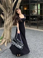 PTKPCC New Summer Waist-fitted Elegant French Style Women's Grey Short Sleeve Tank Dress Long Dress  Sexy Dress - Image 4