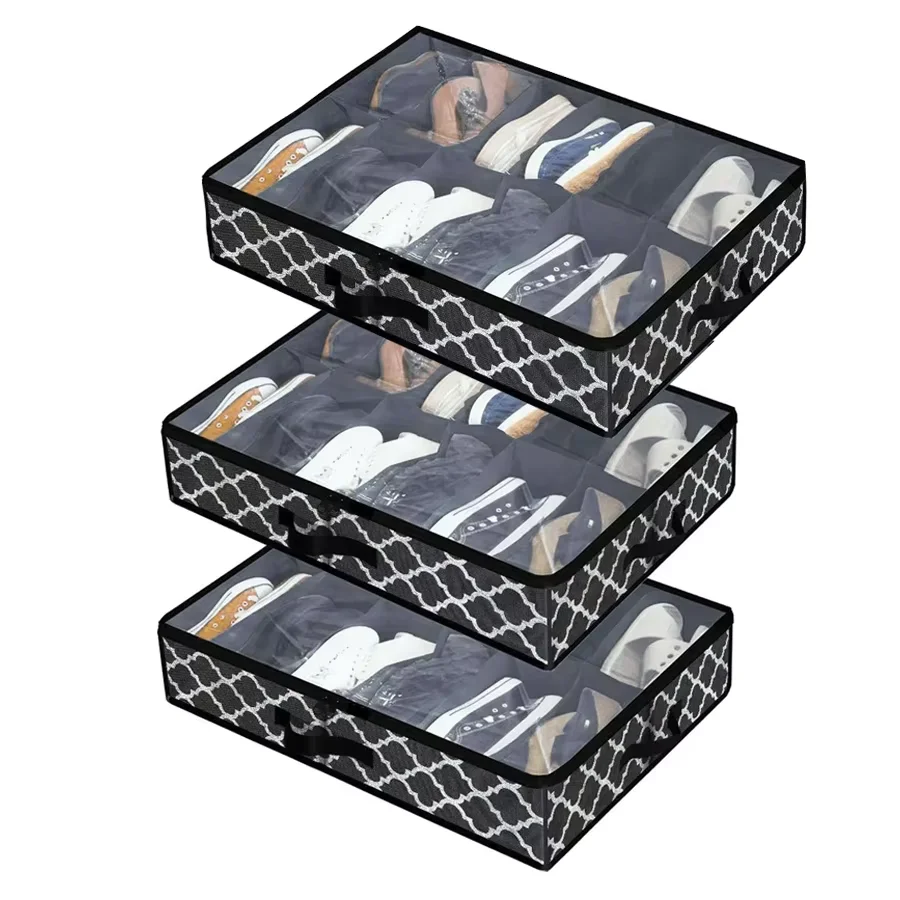 Under Bed Shoe Storage Organizer Adjustable Dividers, Reinforced Handle, Underbed Storage Solution with Clear Window, Breathable