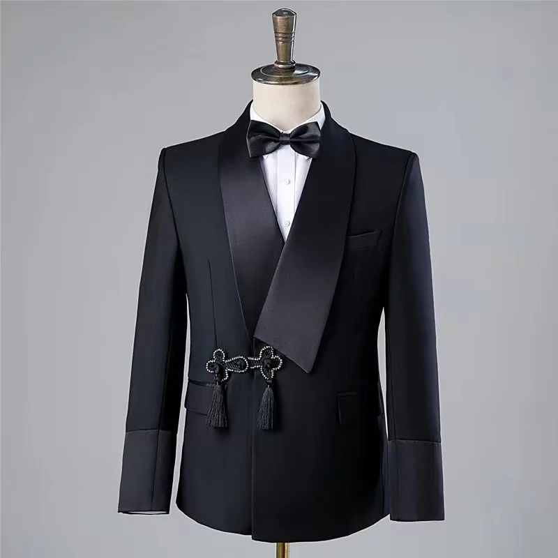 Retro frog Black Prom Suits Mens for wedding Formal Groom Party Fashion Tuxedos dance mans loose and comfortable Blazers