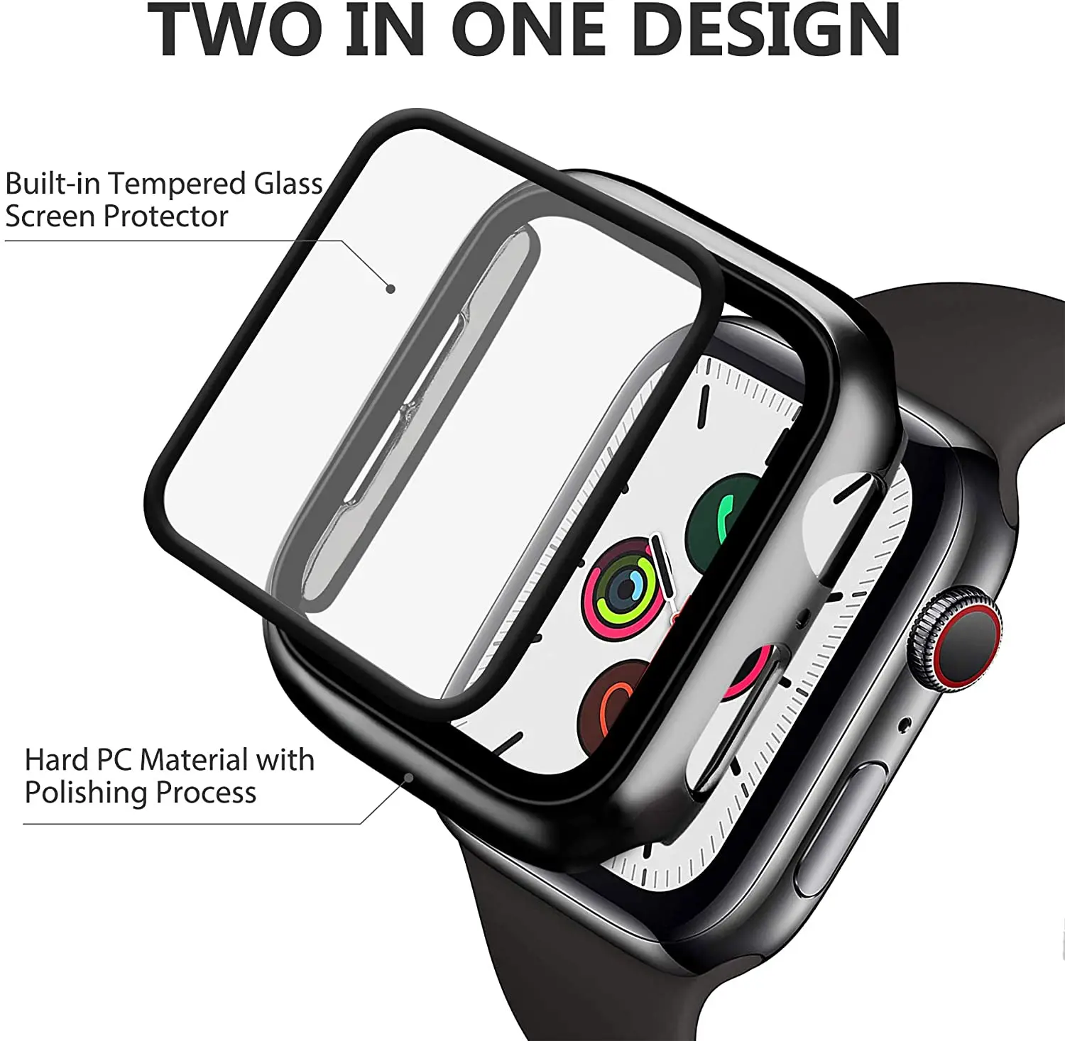Закалено стъкло+капак за Apple Watch 9 8 41mm 45mm 42mm 38mm PC броня Протектор на екрана Case iWatch series 7 6 5 4 se 44mm 40mm