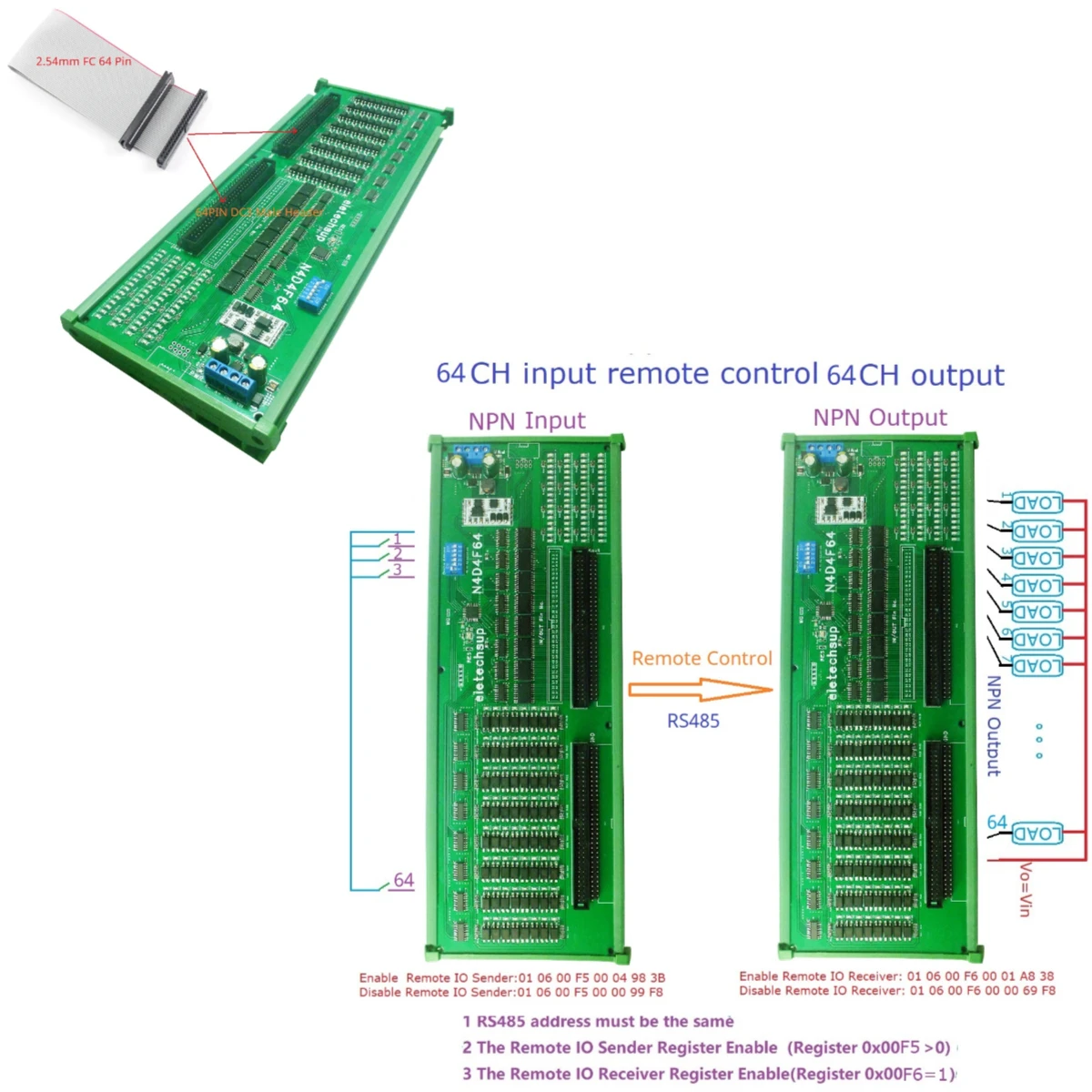 

DC 7-27V 64CH DI-DO RS485 IO Module RTU Isolate PLC Relay IO Expansion Board Digital Switch Quantity NPN Input Output Port