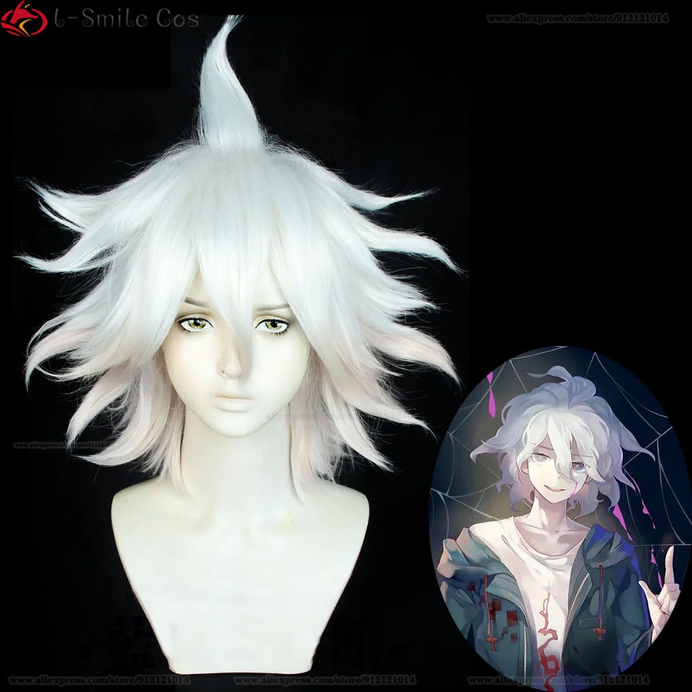 

Anime Danganronpa 2 Nagito Komaeda Cosplay Wig Komaeda Nagito White Gradient Pink Heat Resistant Synthetic Hair Wigs + Wig Cap