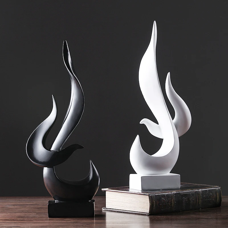

Modern Creative Resin Flame Sculpture Decoration Home Livingroom Desk Figurines Accessories Cafe Office Crafts Furnishing Decor