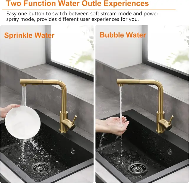 ก๊อกน้ำอ่างล้างจานแบบสัมผัสสีทองปัดเงา ก๊อกน้ำร้อนน้ำเย็นแบบดึงออกได้ ก๊อกผสมอ่างล้างจานสแตนเลส ก๊อกน้ำอ่างล้างจานแบบสัมผัส 3