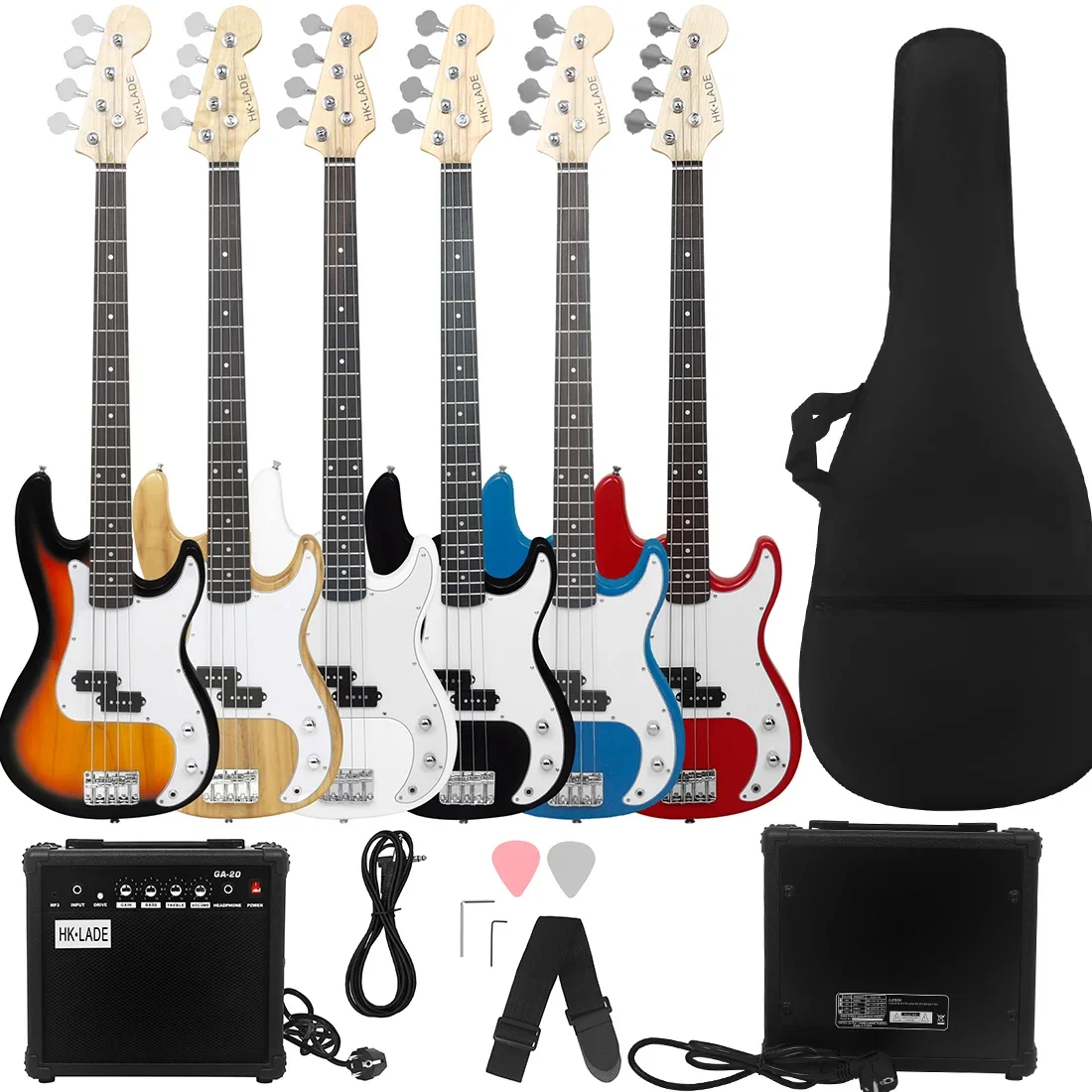 HK·LADE 4 String 20 Frets Electric Guitar Bass Set Guitarra With Amp Bag Strap Necessary Guitar Bass Parts & Accessories