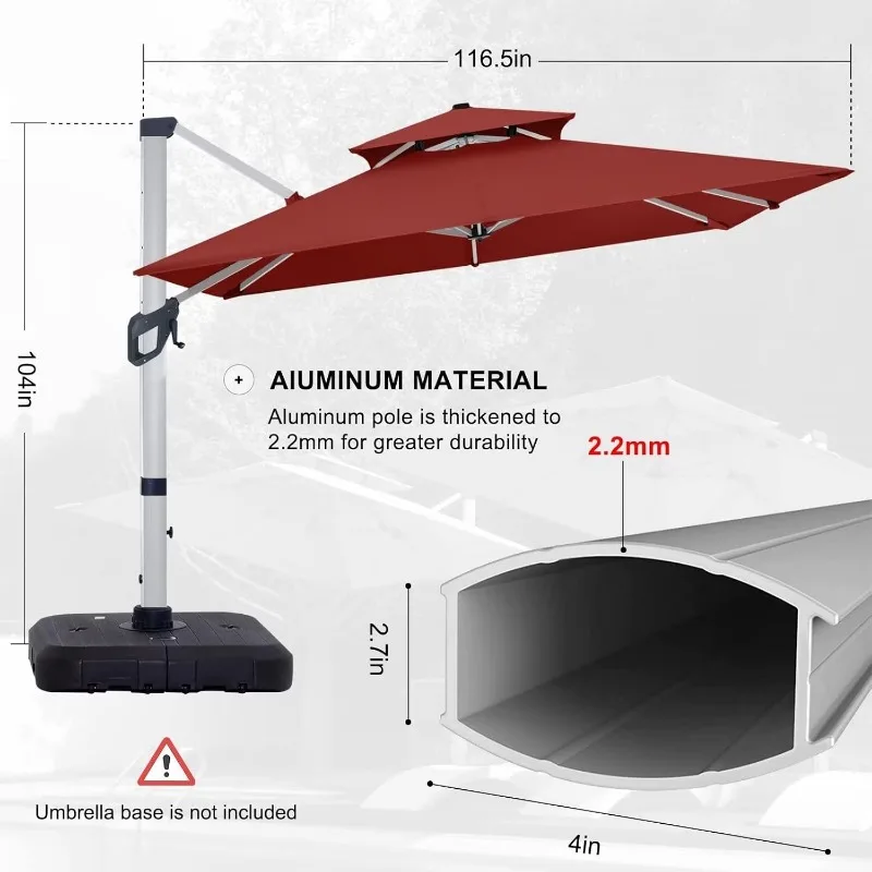 ABCCANOPY 10ft Patio Umbrella-Large Windproof Cantilever Umbrella with 360-degree Rotation, Fade-Resistant Outdoor Offset