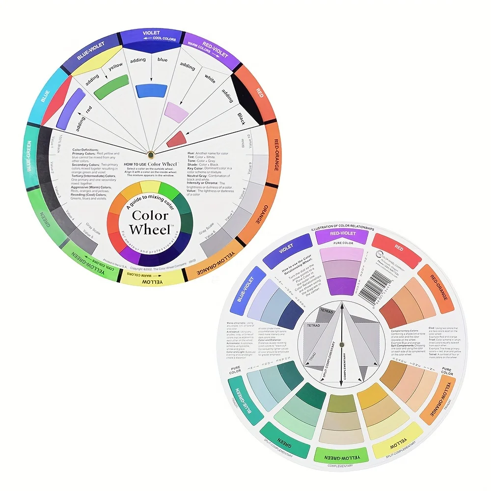 2pcs Color Matching Color Wheel Paint Mixing Learning Guide Art Class Teaching Tool Wheels for Makeup Blending Board Char paint tray color palette watercolor palette