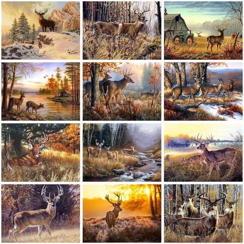 

GATYZTORY Акриловая картина, рисование лосями, животное, Картина на холсте, ручная роспись, Раскрашивание по номерам, персональный подарок