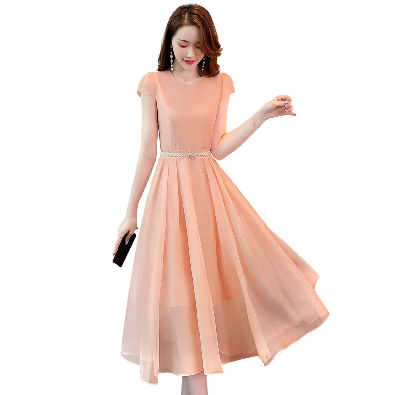 Abito attillato tinta unita in stile fata estate 2024 con cintura in vita_voghion.com