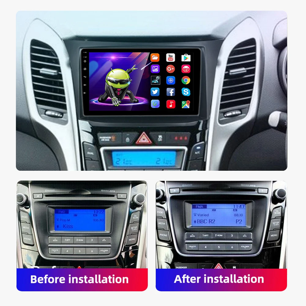 car screen video player HD multimedia 9 inch car stereo radio android GPS player with carplay/auto 4G AM/RDS/DSP for Hyundai I30 Elantra GT 2012-16 car media player with bluetooth