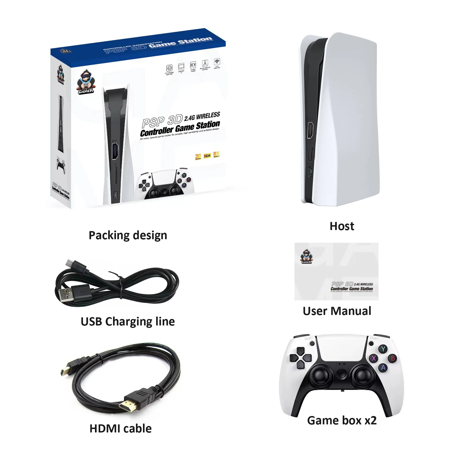 MO RS5 TV Game Console Dual Stick Wireless Controller Game 20000+64GB Double Joystick 4K Retro Suitable for PC, Android, TV GAME