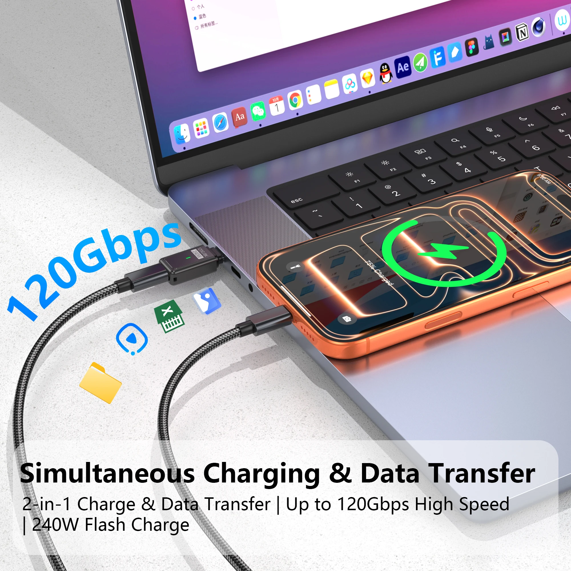 Magnetic USB-C Adapter - High-Speed 240W Charging & 120Gbps Data Transfer with 8K Video Support