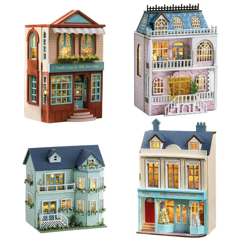 Mini Doll House With Furniture And LED Assembled House Home Kit Creative Room Bedroom Decoration Surprise Your Kids Cute Gift