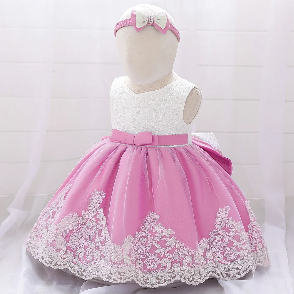 

2022 Summer Lace Big Bow Baby Girl Dress 1st Birthday Party Wedding Dress Girls Princess Evening Dress 0-2Y Kids Clothes