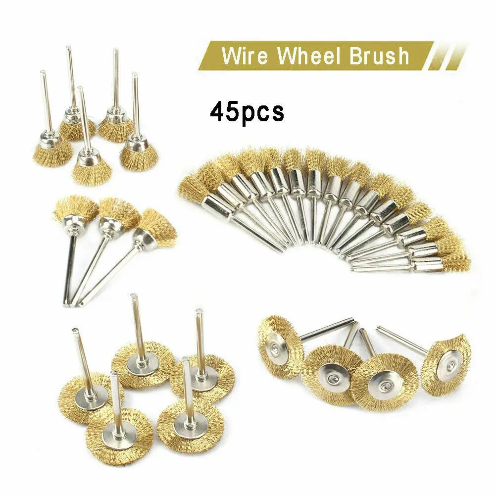 45PCBrassWireWheelBrushesWireBrushesSetForAccessoriesRotary