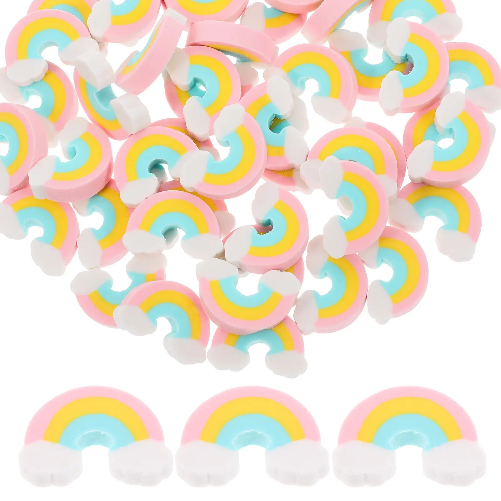 50Pcs 학교 문구용 사랑스러운 무지개 지우개 초등학생을 위한 귀여운 지우개 대량 지우개 예술가 스케치 제도 쓰기