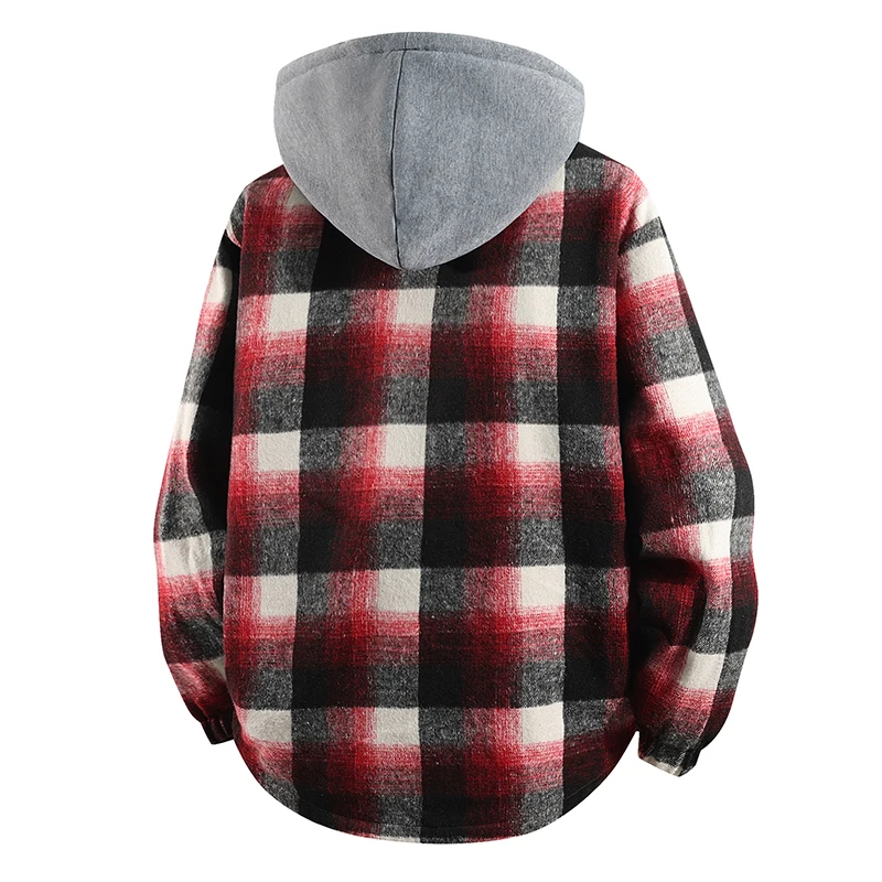 Plus Size 8xl 7xl Men's Shirt Jacket Fake 2pcs High Quality Cotton Plaid Loose Hooded Coats Shirts Jackets Mens Clothing 4