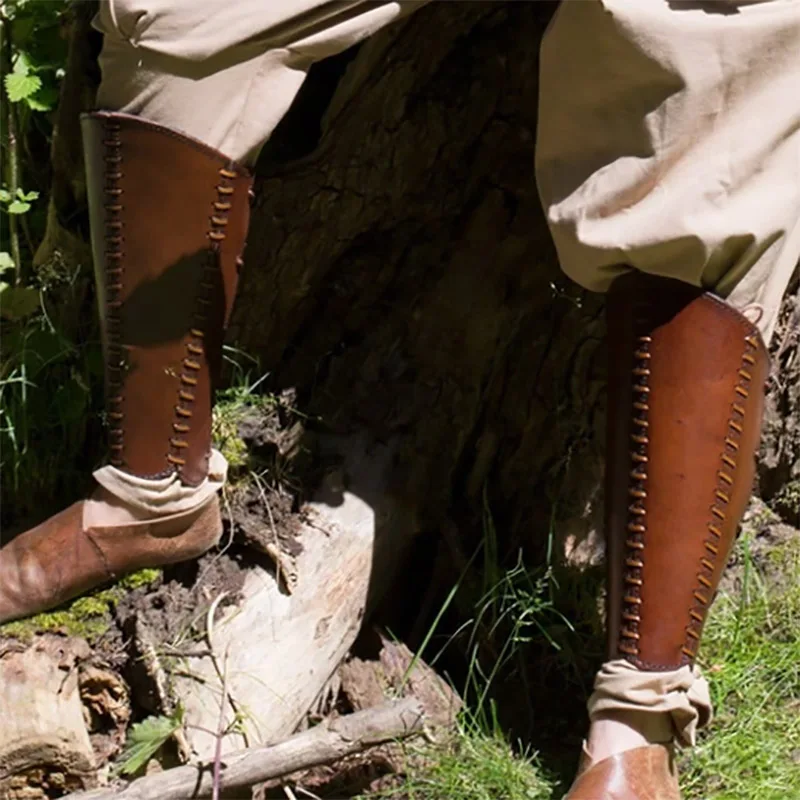 Medieval Knight Leg Armor Gaiters - PU Leather Boot Covers For Cosplay, LARP, Steampunk Costume