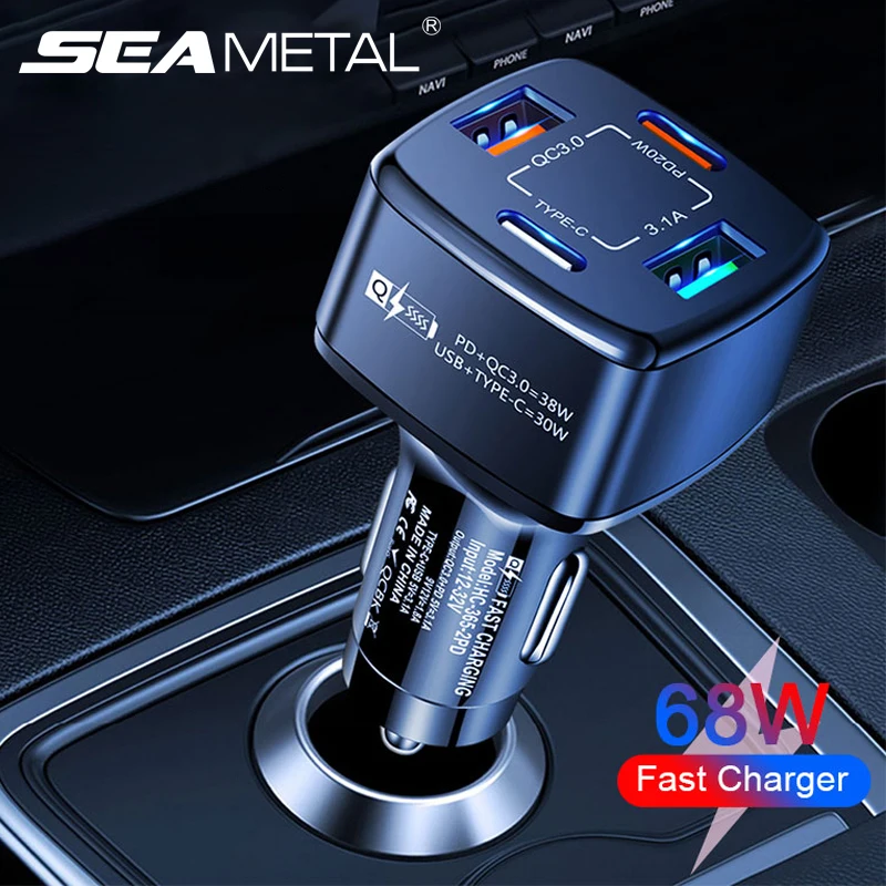 Seametal 68w Fast Car Charger Usb Type C Charging Splitter Cigarete