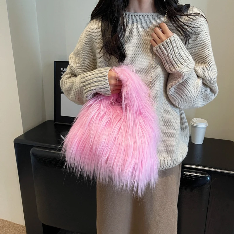 Soft Plush Women Winter Warm Shoulder Bags Phone Purse and Handbags Chain Crossbody Bag Totes bolso Fashion Clutches Wallet