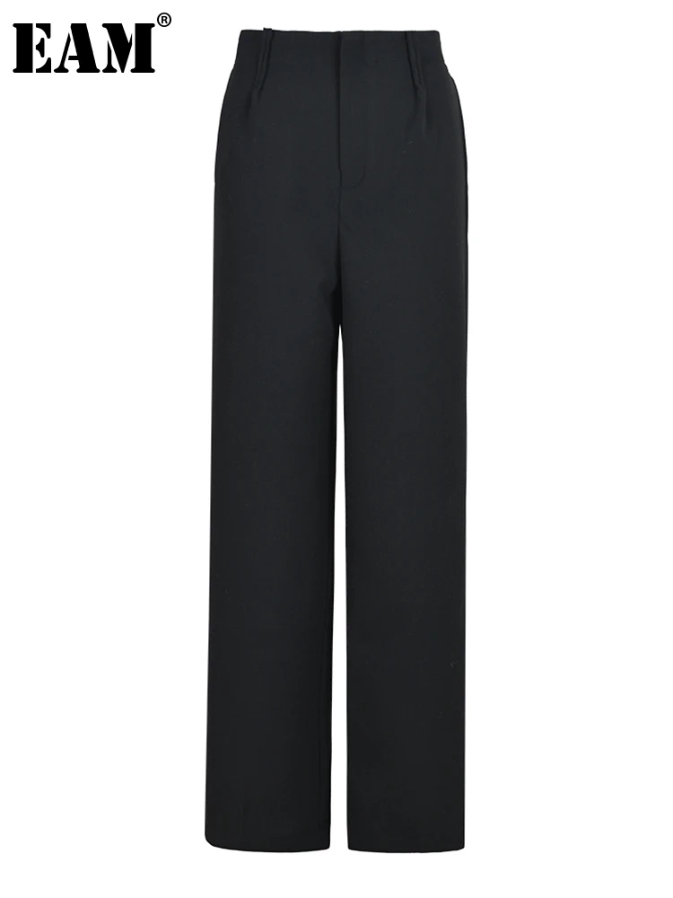 

[EAM] High Elastic Waist Black Brief Long Wide Leg Pants New Loose Fit Trousers Women Fashion Tide Spring Autumn 2024 CPG0525