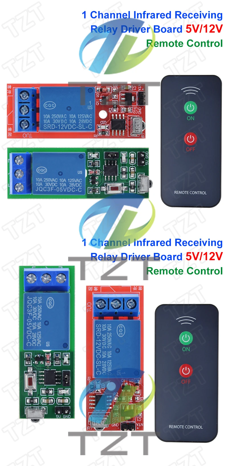 TZT IR 1-Kanal Infrarot-Empfänger Schaltrelais-Treibermodul 5V / 12V + Aktiver Fernbedienungscontroller Ohne Batterie – Detail 2