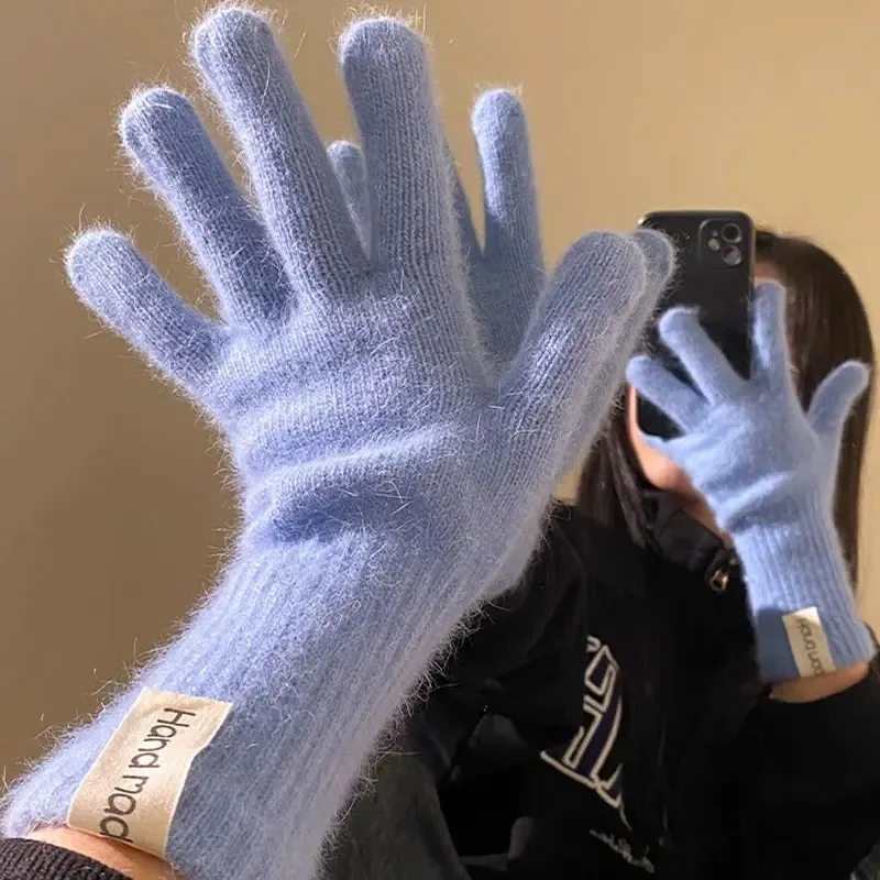 Women Wool Cashmere Gloves Cable Knit Touchscreen Finger Hole Winter Autumn Warm Wrist Length Classic Gloves Female Mitten - 4