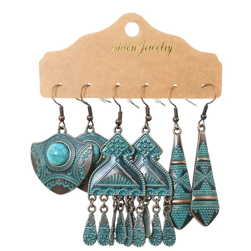 Boho Big Geometry Multicolor Crystal Drop Earrings for Women Vintage Indian Resin Stone Tassel Earrings Set Jewelry drop earrings dangle earrings geometric earrings