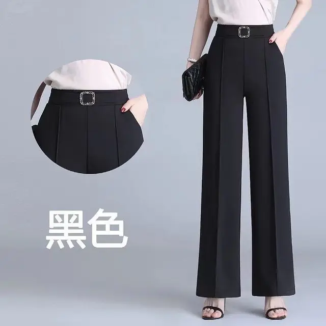 Pantalones de vestir de oficina para mujer, Pantalón recto de cintura alta,  pantalones largos informales de pierna ancha, pantalones con cinturón de  crepé de hielo fresco de verano - AliExpress