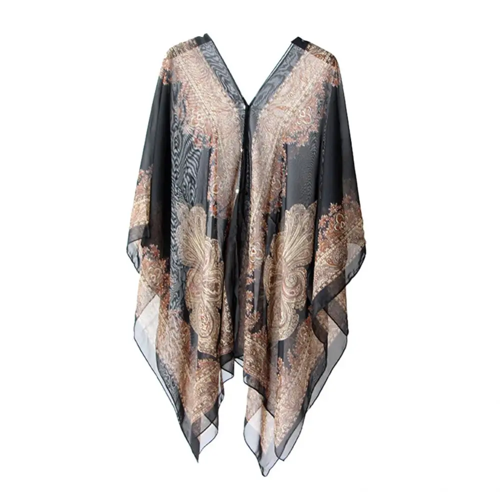 Woman Chiffon Blouse Fashion Women Scarf Shawl Printed Sunscreen Sun Shawl Beach Soft Loose Bikini Cover Tops sunscreen shawl silk scarf shawl