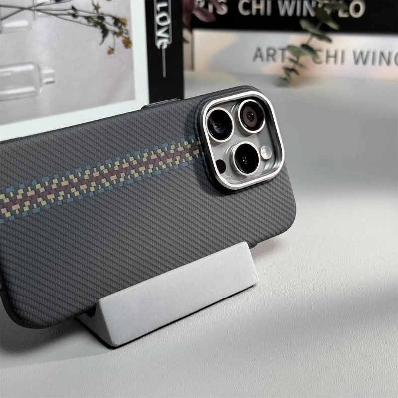 Abstract Carbon Fibre MagSafe Case with Alloy Lens Bumper and Wireless Charging Capability